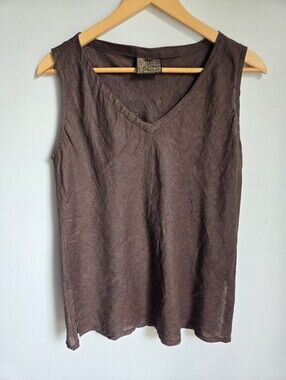 MAIWA Sleeveless V-Neck Linen Tank Top - Dark Brown